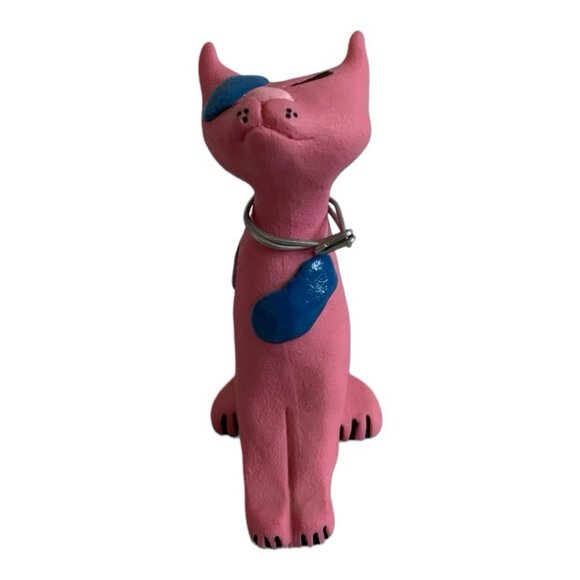 Vintage 1999 UDC Snooty Cat Pink Figurine Blue Spots 4" NWT Collectible - Picture 3 of 6